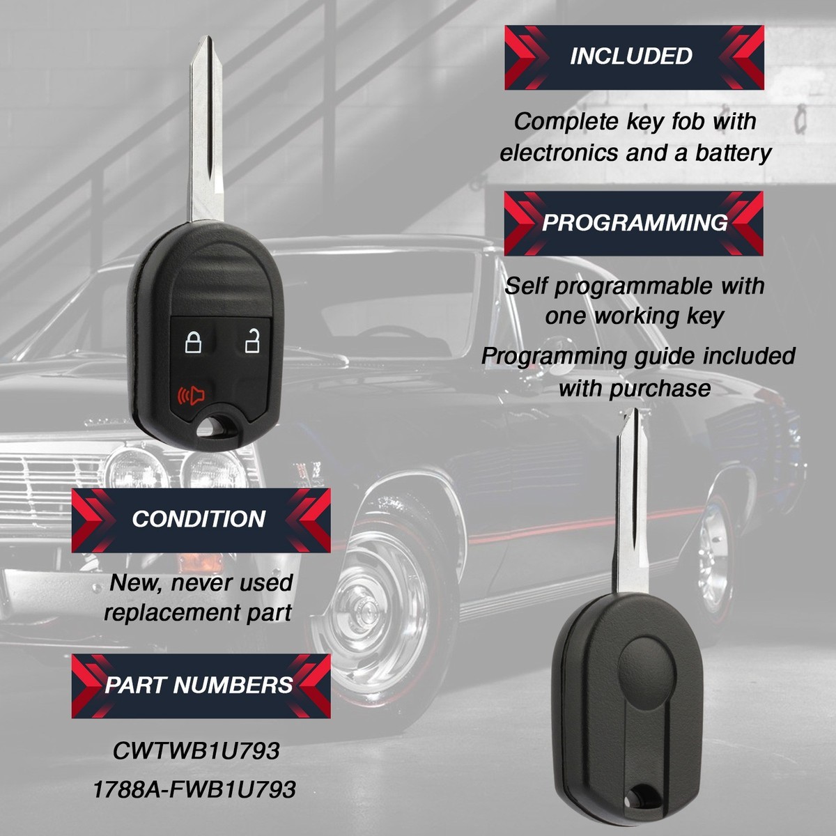 AKS KEYS Keyless Remote Fob W/ 80-Bit Chip – Fits 2009-2013 Ford F-150 (2 Pack, 315MHz, Replace CWTWB1U345)