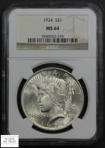 1924 Peace Silver Dollar $1 NGC MS 64 **BRILLIANT UNCIRCULATED** -99C AUCTION-