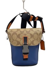 COACH Flap Signature Shoulder Bag, Leather, Navy, c3133