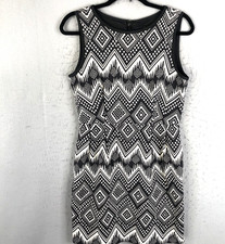 J Crew Dress Womens 6 Black White Ikat Aztec Abstract Diamonds Statement Office