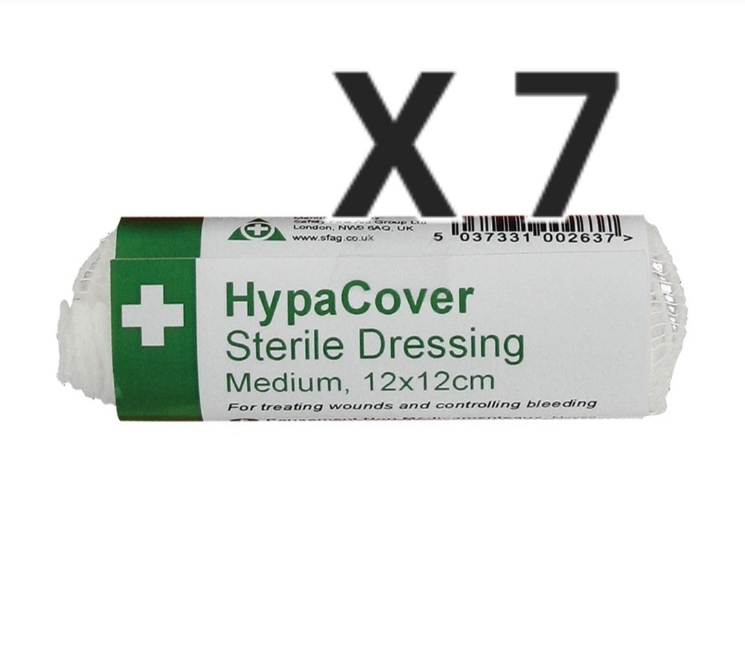 7 X HypaCover Sterile Wound Dressing HSE Compliant 1st Aid Bandage 12cm Medium