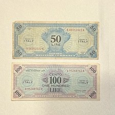 ALLIED MILITARY CURRENCY  ITALY 1943 WWII 50 & 100 LIRE