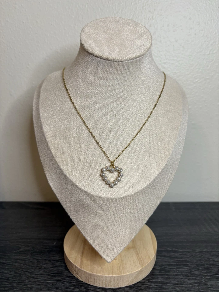 NOVO Colar Coração de Ouro/Pérola Feito à Mão | 18 Polegadas - Imagem 2 de 4