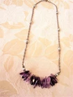 Miriam Haskell Brass and Silver Tone Necklace Amethyst Stones Baroque Pearls KJ