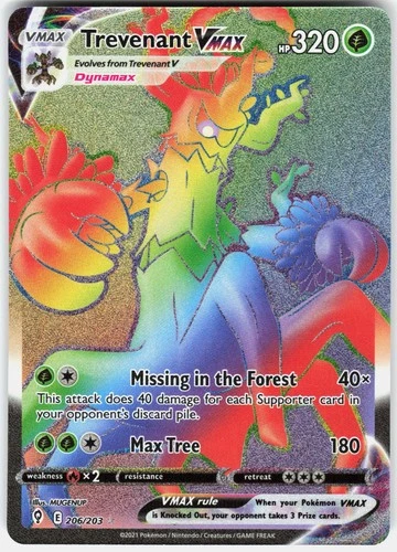 Pokemon Trevenant VMAX 206/203 Rainbow Rare Evolving Skies Pokemon Holo NM