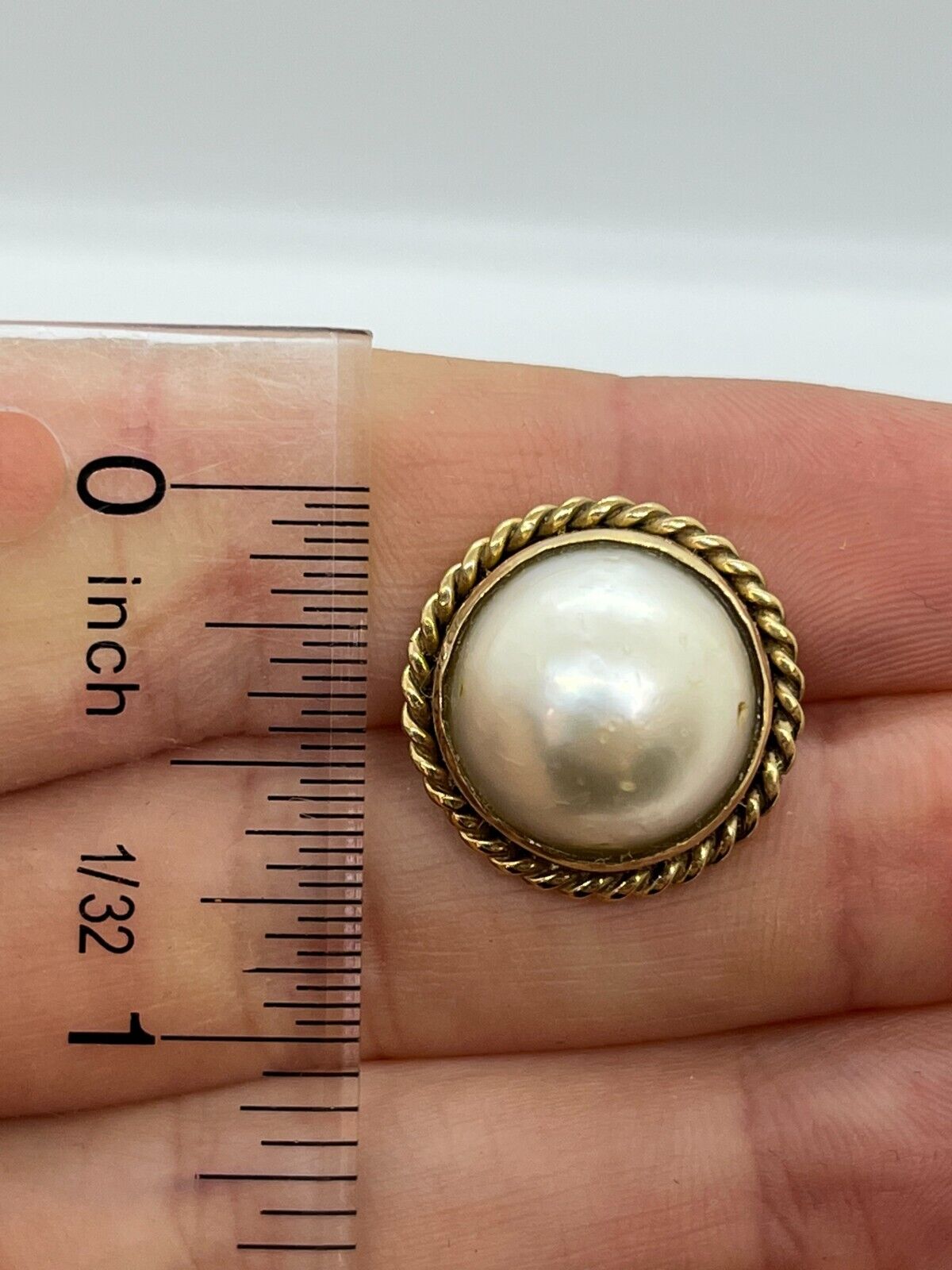 14k Solid Yellow Gold Vintage 15mm Cultured Pearl… - image 4