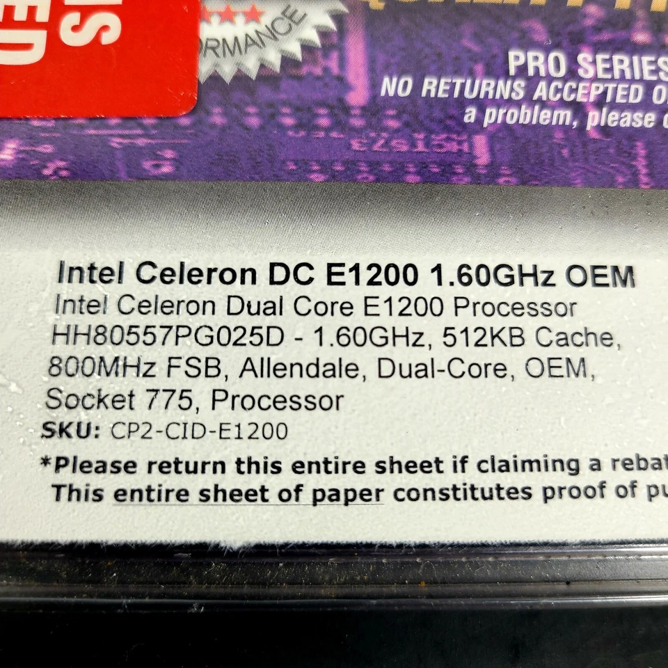 Advanced Performance Series CPU Quality Processor Intel Celeron DC E1200 1.60GHz - Image 2 of 4