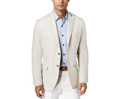 Men's Light Tan Tasso Elba Notched Lapel 100% Linen Sport Coat, Size Small