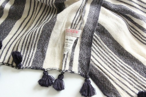 J.Crew Striped Scarf Wrap Shawl Blue Women's Rectangle Tassel Fringe Boho - Picture 7 of 7