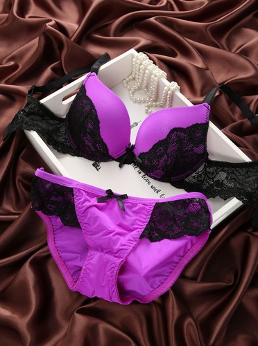 Conjunto de sujetador calzoncillos florales para mujer encaje bordado push up ropa interior lencería copa B C - Imagen 2 de 15