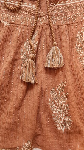 DAUGHTERS OF INDIA TOP Block Print Lurex Thread Puff Sleeves M - Picture 3 of 8