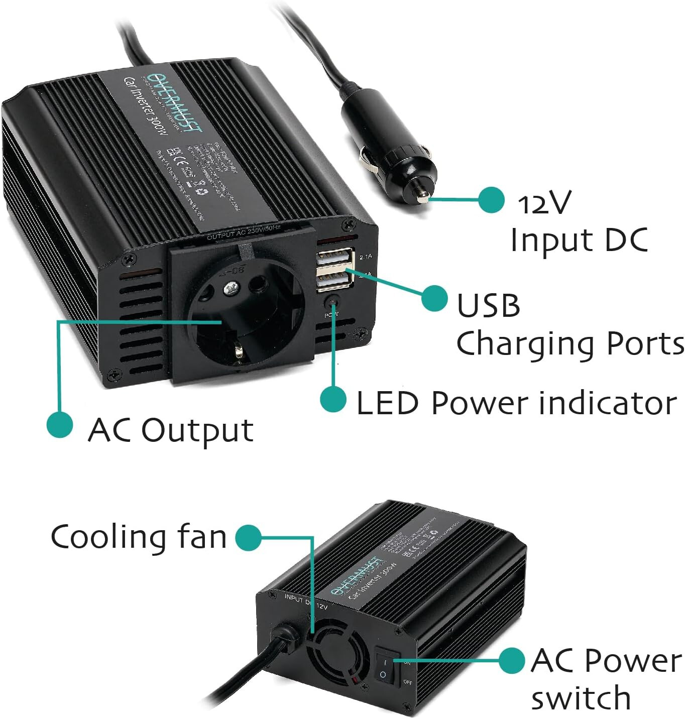 Transformateur 12v 220v 300w protection intégrée contre la surchauffe auto