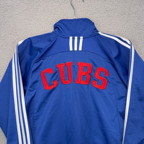 Chicago Cubs Track Jacket Boys Medium Blue Adidas Full Zip Sweatshirt FLAW - Picture 7 of 10