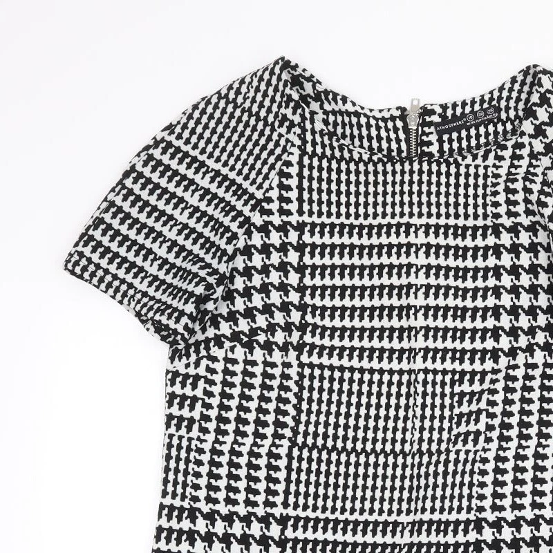 Atmosphere Womens Black Plaid Polyester Blend Shift Size 10 Boat Neck - Image 3 of 4