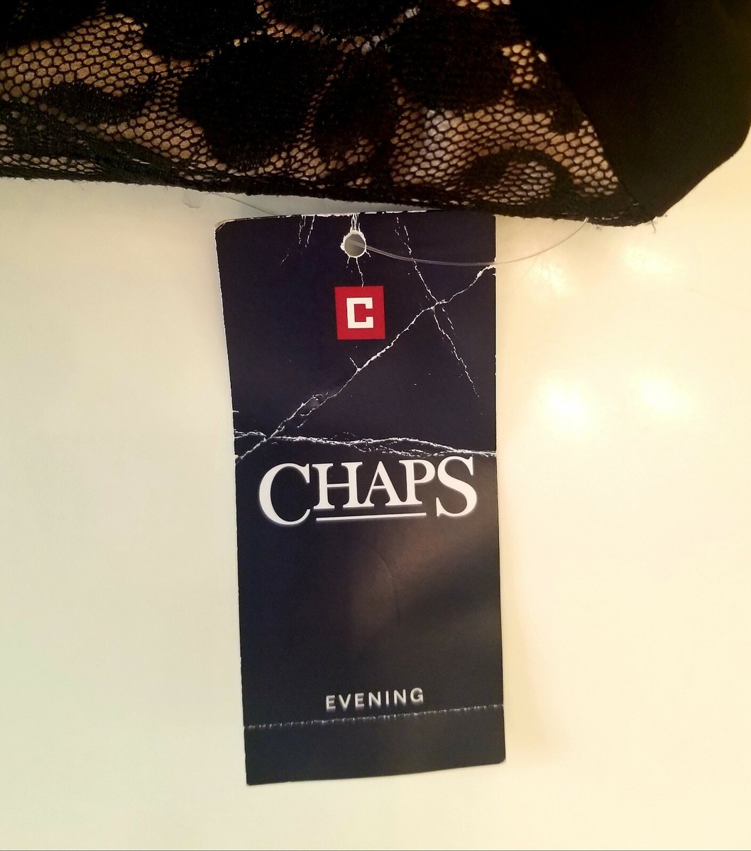 Chaps Evening Dress Black Lace Faux Wrap Sleeveless Stretch Size 12 | eBay