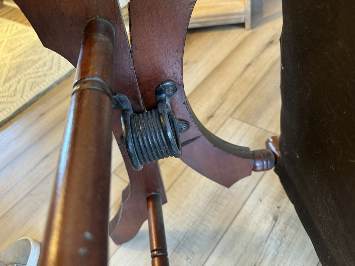 Antique Spindle Plaform Rocker Rocking Chair, Needle Point