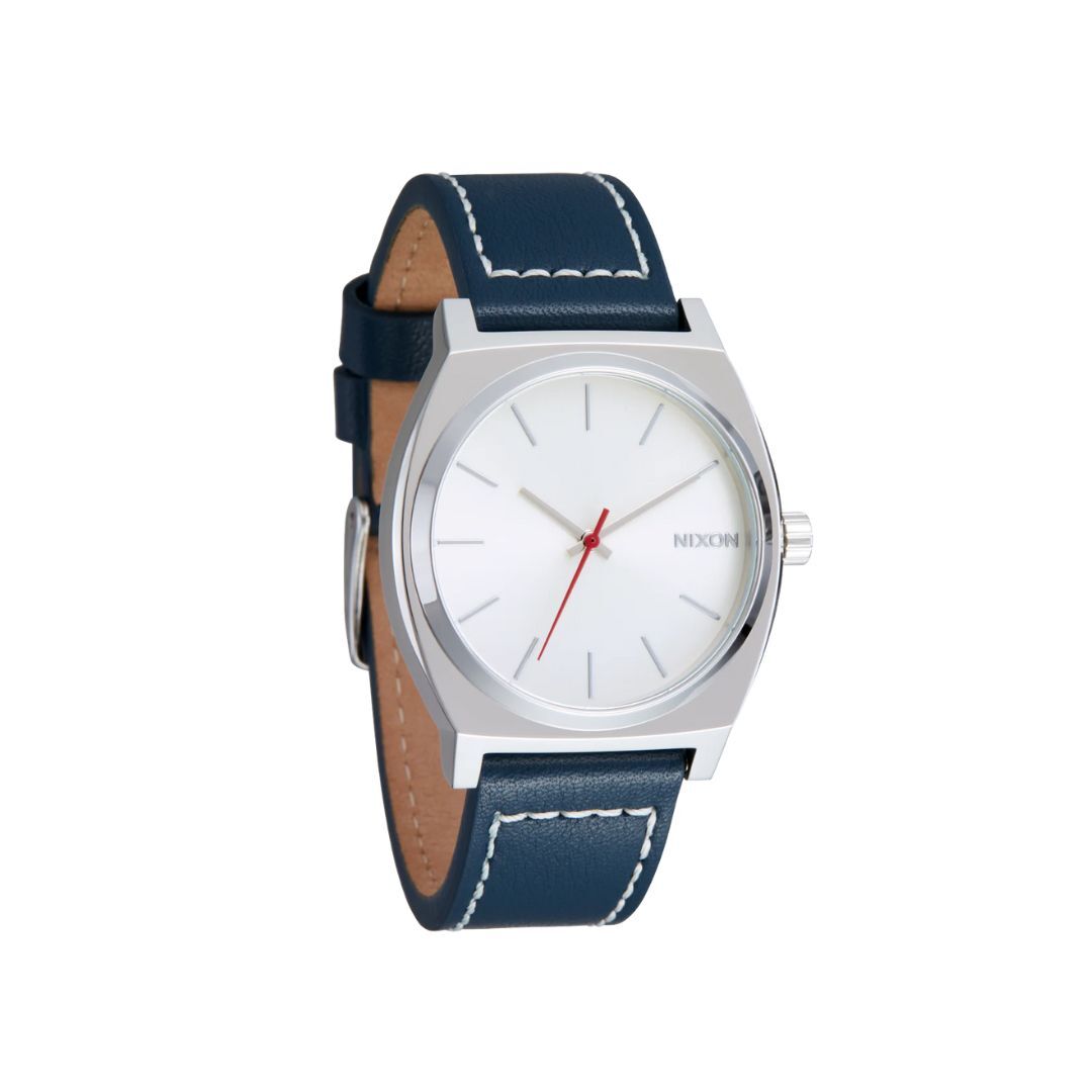 Кожаные аналоговые часы Nixon Time Teller (серебро /Черный /Индиго)