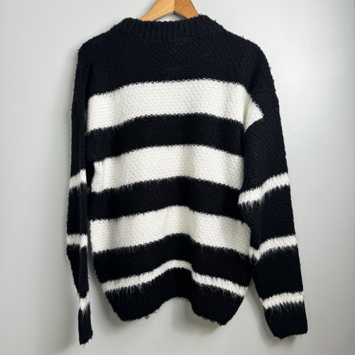 ASOS TopShop Womens XS Black & White Striped Pullover Textured Crewneck Sweater - Picture 6 of 6