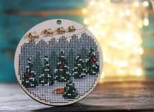 DIY Cross Stitch Kit Winter forest on Wood Cross Stitch Craft Set for Home Decor