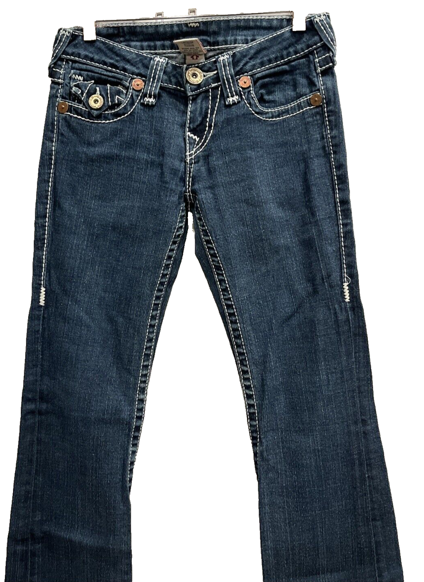 TRUE RELIGION Jeans BECKY Big T Flap Pocket White Thick Stitch SZ