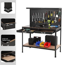 Heavy Duty Workbench Tool Storage Workshop Table w/ Drawers and Pegboard 48x24in