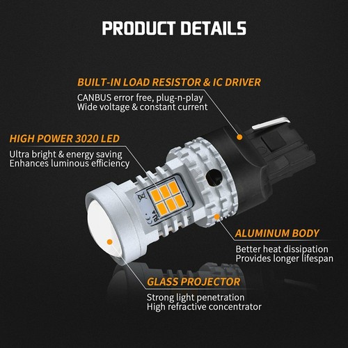 4PC CANBUS 7443 7444NA 7441 7440 W21W Amber LED Turn Signal Indicator Light Bulb - Picture 4 of 9
