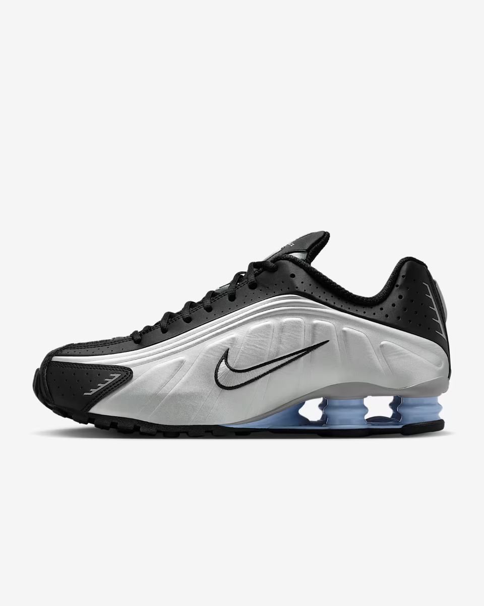 スニーカー (W) Nike Shox R4 llic Silver and Black New Nike Shox R4 Shoes - Metallic Silver/ Psychic Blue