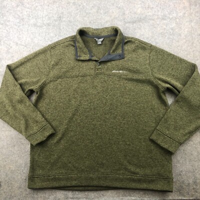 Eddie Bauer Pullover Men 2XL Green 1/4 Zip Fleece Hiking Outdoors Workwear 