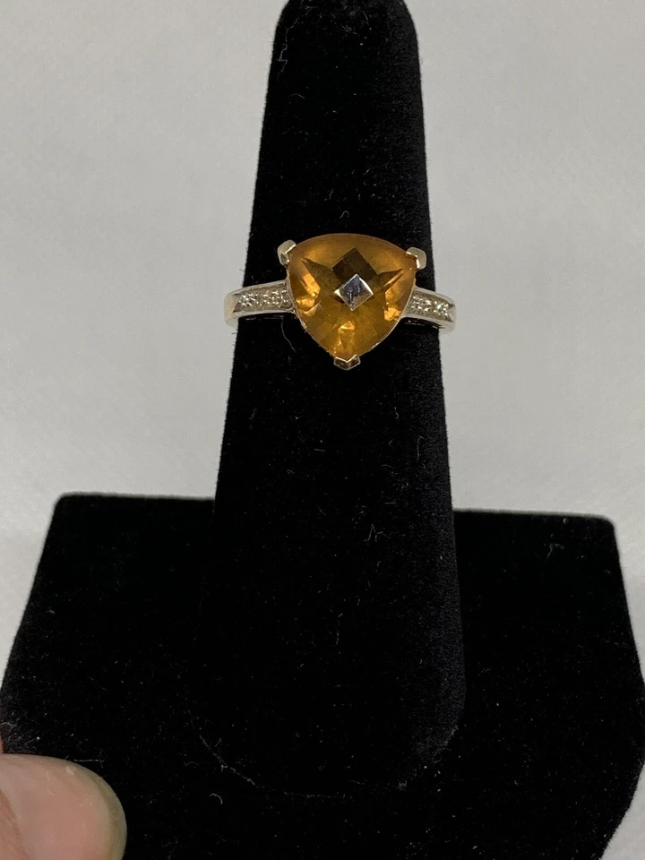 Винтажное кольцо с желтым турмалином и бриллиантом размер 6,5 - Изображение 3 из 4