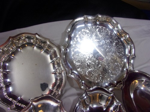 Vintage Lot of 5 Chippendale International Silver Serving Platters and dish - Picture 6 of 12