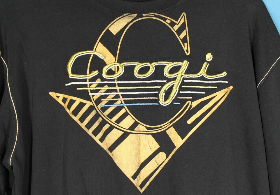 De colección Para Hombre COOGI Negro/Dorado CHEVRON SHIELD LOGO Rayas LONG SLV. Camiseta Talla XL Foto 2 de 4
