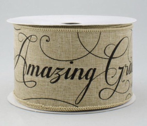 Amazing Grace Lona BEIGE 2,5" Cinta con Cable Pascua Cristiano Religioso por Yarda - Imagen 2 de 2