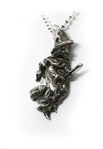 Halloween Flying Witch Sterling Silver Pendant - Picture 4 of 5
