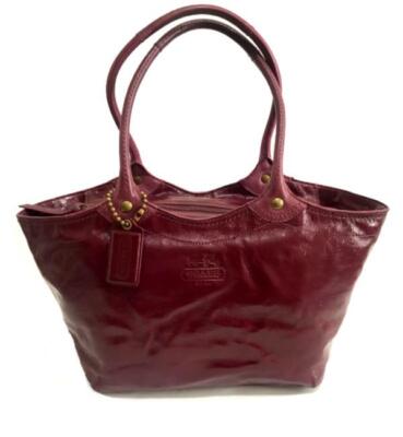 COACH Bleecker Crinkled Patent Calf Berry Leather Shopper Tote Bag