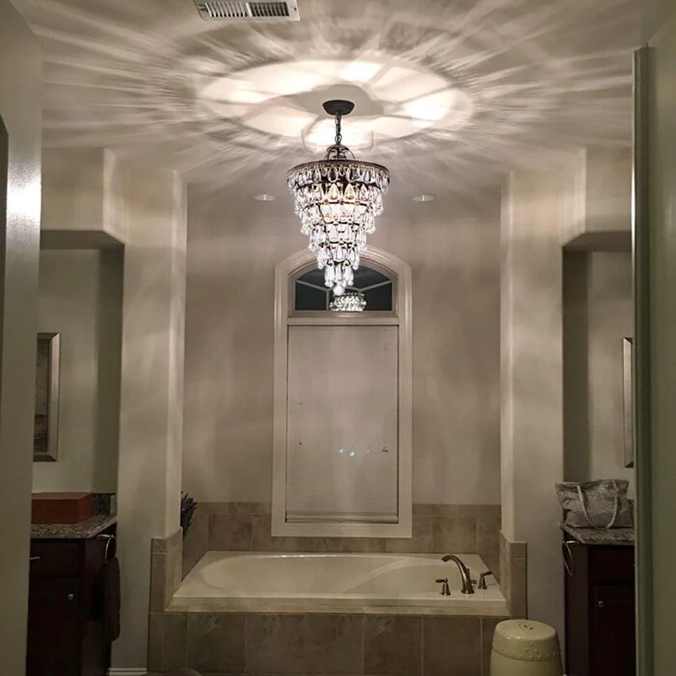 14 Inch Crystal Chandelier,Farmhouse Bronze Bathroom Chandeliers,4-Light Foyer L - Image 2 of 4
