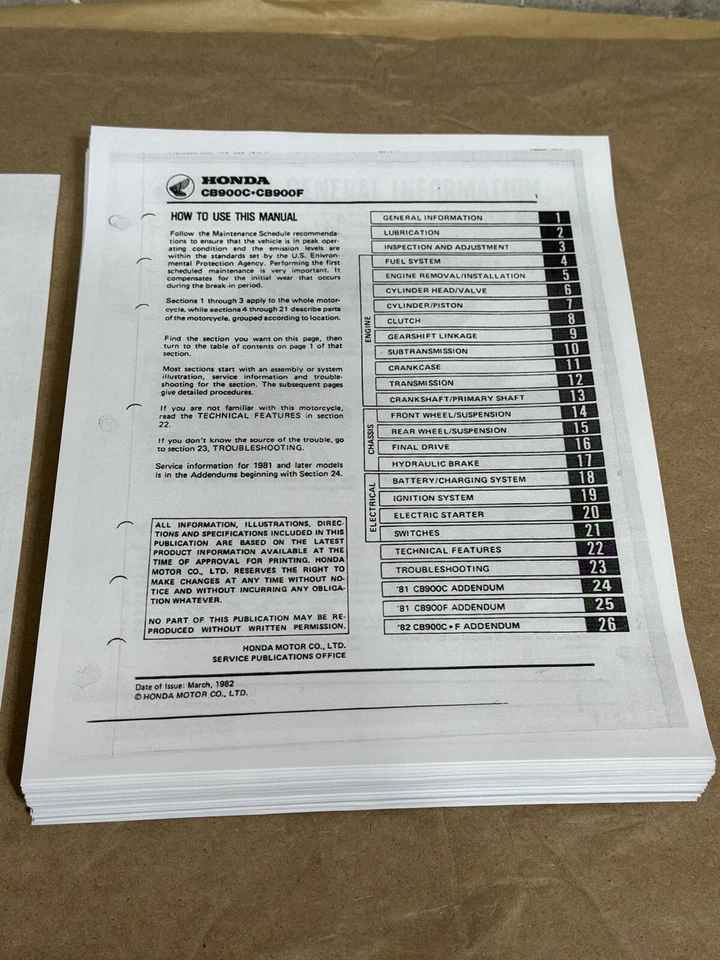 Руководство по ремонту сервисной мастерской с 3 отверстиями для Honda CB900C CB900F CB900 Super Sport на заказ - Изображение 2 из 3