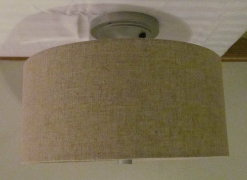 Nickel RV 12 Volt 13 1/2" Round Dinette Ceiling Light Texture Burlap Drum Shade - Picture 2 of 9
