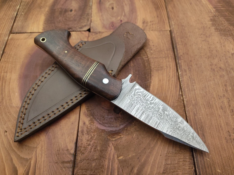 Damascus Hunting Knife Custom Handmade Hand Forged Damascus Steel Blade w/Sheath - Image 4 of 4
