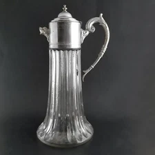 Vintage Italian Cut Ribbed Glass Decanter Claret Carafe LION spout Silver Plate