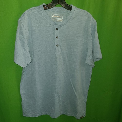 8457) NWOT EDDIE BAUER medium men's henley short sleeve tee t-shirt blue new