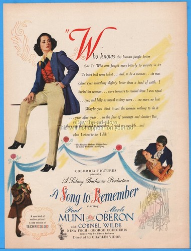1944 A Song to Remember Paul Muni Merle Oberon Cornel Wilde Movie Promo Ad - 第 1/2 張圖片