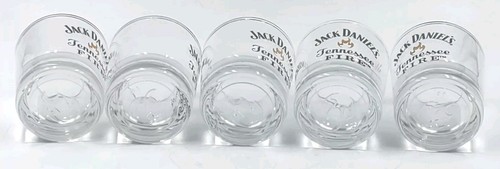 Set of 5 Jack Daniel's Tennessee Fire Shot Glasses Black & Gold Logo Embossed - Picture 5 of 7