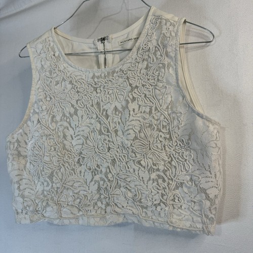 Mustard Seed Sleeveless Crochet Lace Semi Sheer Crop Top White Size Large Chic - 第 2/10 張圖片