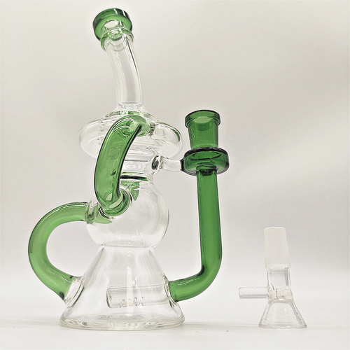9 Inches Green&Clear Prexy Bubbler Recycler Hookah Glass Bong Pipes Water Bongs