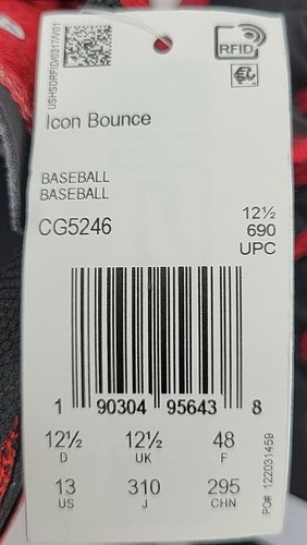 Zapatos de béisbol Adidas para hombre Icon de rebote botines negros/rojos CG5246 talla 13. ¡NUEVO CON ETIQUETAS! - Imagen 8 de 10