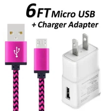 6 FT Micro USB Charger Data Cable and USB Charger Adapter For Android Devices