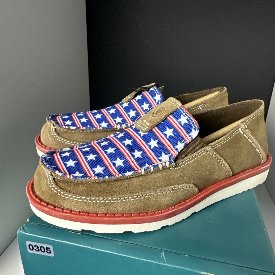 Ariat Cruiser Kid's Size 13 Medium Slip On Shoes Tan Suede / Stars & Stripes - Image 4 of 4