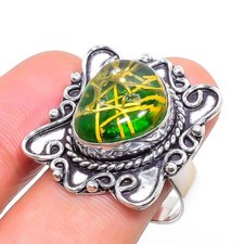 Golden Rutile Quartz Gemstone Handmade 925 Sterling Silver Jewelry Ring 8" Q516