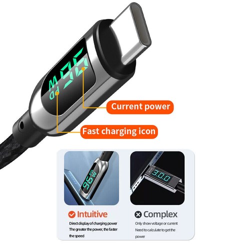 Type-C Charger USB C Cable PD 100W Fast Charging Cord LED Display iPhone 15 14 X - Picture 6 of 17