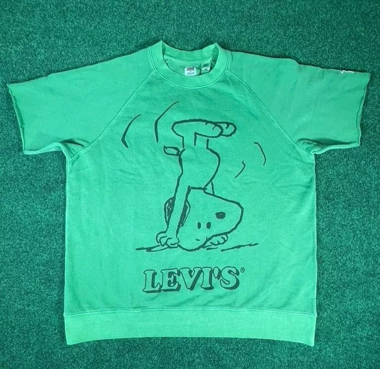 Levis x Peanuts Snoopy Green Cut Off Crewneck Sweatshirt Mens Size